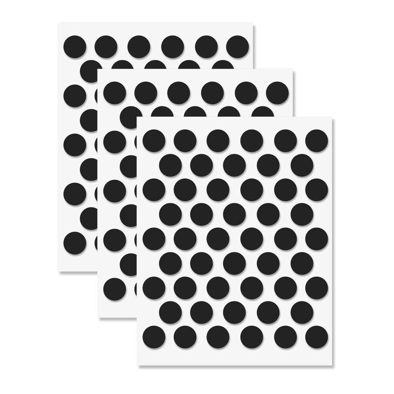 UNMAR Black Self-Adhesive Screw Hole Stickers - 150 pcs. 0.55 inch / 14 mm Peel Stick Dust Proof Tape, Water Resistance PVC Caps for Wood Cabinets, Furniture, Drawer, Wardrobe, Kitchen, Table - Image 1